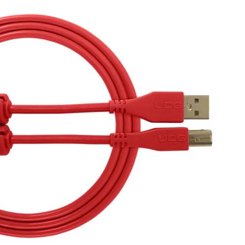 UDG U95001RD Câble USB 2.0 (A-B) - Audio haut débit optimisé - Câble USB 2.0 A mâle vers B mâle - Rouge - 1 m - Compatible avec tout appareil USB A-B