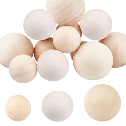 3 Dimensioni Sfere di Legno: La confezione include 35mm, 40mm, 50mm pallina grande, 4pz/size, 12pz totalmente. Le grandi sfere di legno naturale sono ideali per l'ornamento dell'intaglio del legno, decorazioni natalizie, pomello del cambio, aste di controllo, naso di gnomo, eccetera.