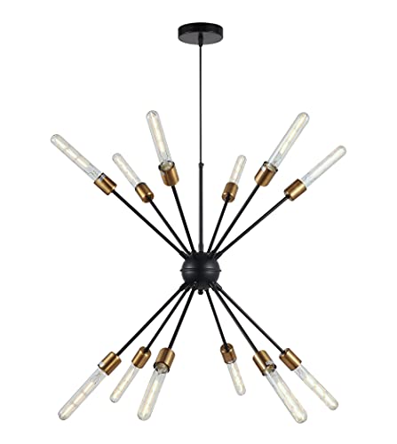 Lustre Pendente Sputnik Preto e Dourado para 12 Lâmpadas Moderno Luxo Inl71