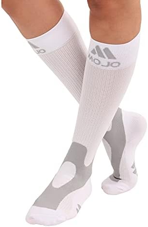 Mojo Compression Socks: Plus Size Wide Calf 20-30mmHg Over the Calf Socks for Circulation - 3XL White - Alleviates Varicose Veins, Edema, and Lymphedema - 1 Pair