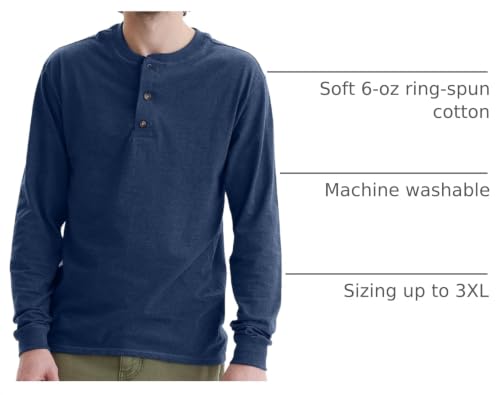 Hanes Men's Beefy Long Sleeve Three-Button Henley - image 4