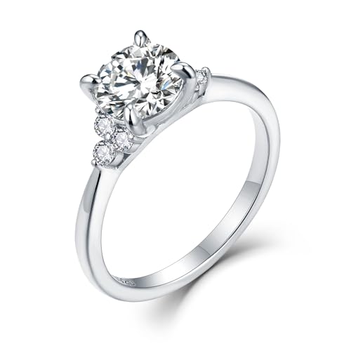 1CT Moissanite Engagement Ring for Women D Color VVS1 Clarity Brilliant Round Cut Wedding band 925 Sterling Silver with 18K Gold Plated 4 Prong Moissanite Promise Anniversary Ring