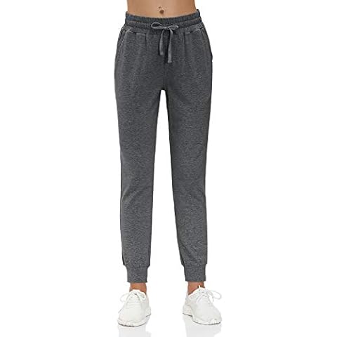 HMIYA Womens Joggers Cotton Sweatpants Soft Sports Trousers with Pockets for Running Jogging (Dark Grey L) Cover