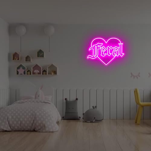 Image of Feral Heart Neon Sign, Goth Girl Bedroom Wall Neon Light, Birthday Gift for Goth Girl, Goth Heart Neon Light for Home Decor, Gift for Rebels Feral Girl