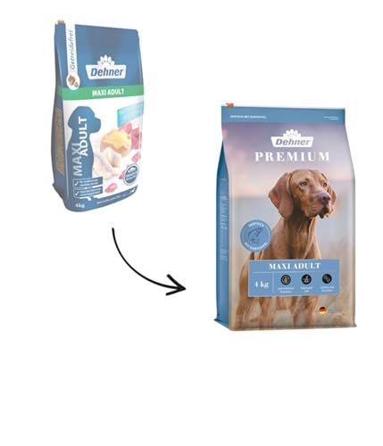 Dehner Premium Hundefutter Maxi Adult, Trockenfutter getreidefrei, für ausgewachsene Hunde großer Rassen, Fisch / Lamm / Kartoffel, 4 kg