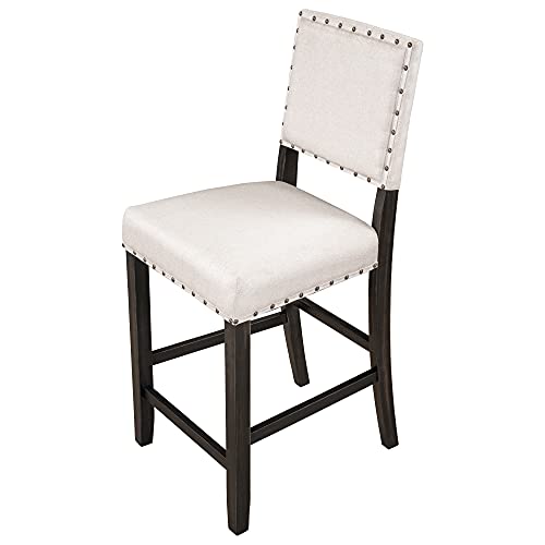 Lumisol 24 Inches Counter Height Bar Stools Set Of 2, Linen Upholstered Dining Chair With Back, Beige Counter Height Barstools With Nailhead Trim #TOP4