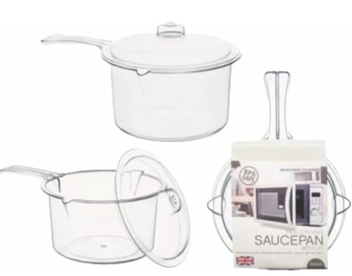 Home Fittings Easy Cook Polly Carbonate Non-Staining Microwave Saucepan and Lid Clear 850ML BPA Safe Sauce Pan