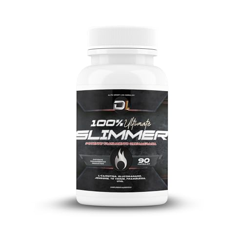 Ultimate Slimmer | Potente tratamiento quemagrasas | Cápsulas para perder peso | Adelgazante, termogénico y supresor del apetito | L- Carnitina, Glucomanano, Té Verde | 90 cáps