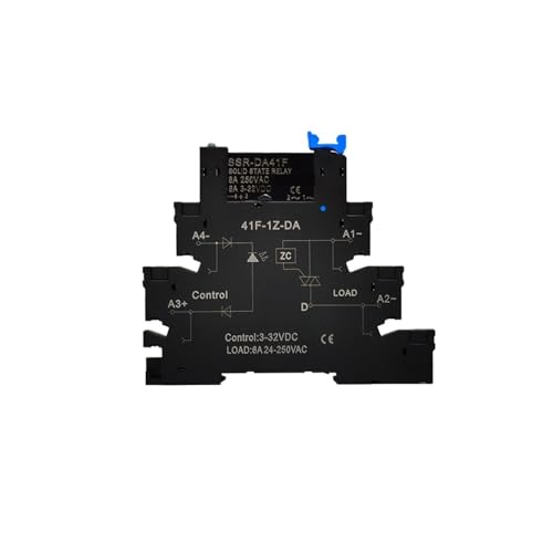 Relé SSR DC-AC negro con soporte integrado para carril DIN estándar