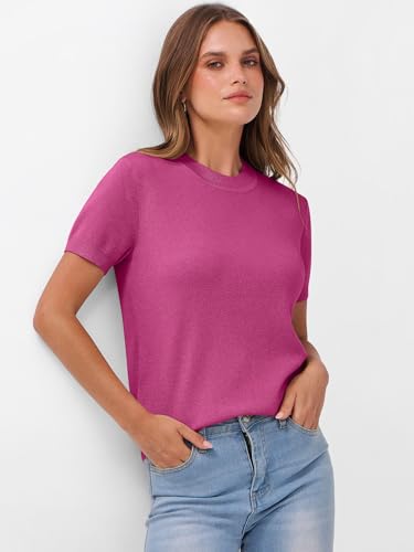Image of ANRABESS Womens Short Sleeve Sweaters Wool Blend Crew Neck Sweater Shirts Business Casual Work Tops 2026 Summer Outfits