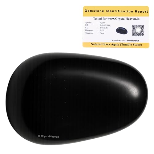 Image of Certified Black Agate Crystal Healing Tumbled Stone, Natural Polished Crystals for DIY Crafts, Manifestation, Meditation, Pooja Feng Shui and Reiki Healing (30 Grams)