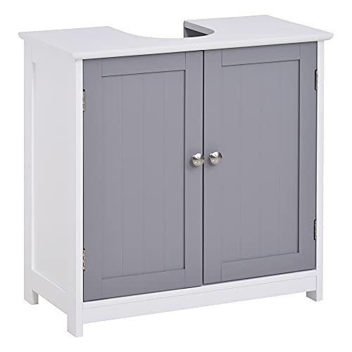 kleankin Meuble Salle de Bain sous lavabo - Meuble sous-Vasque - Placard 2 Portes avec étagère - dim. 60L x 30l x 60H cm - MDF Gris Blanc