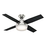 Hunter 44 inch Indoor Ceiling Fan with LED Light and Remote Control - Modern Ceiling Fan, Standard Mount, 4 Blades, for Bedroom, Living Room, or Kitchen, Quiet - Dempsey 59245, Brushed Nickel