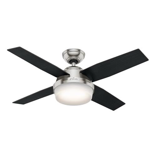Hunter 44 inch Indoor Ceiling Fan with LED Light and Remote Control - Modern Ceiling Fan, Standard Mount, 4 Blades, for Bedroom, Living Room, or Kitchen, Quiet - Dempsey 59245, Brushed Nickel