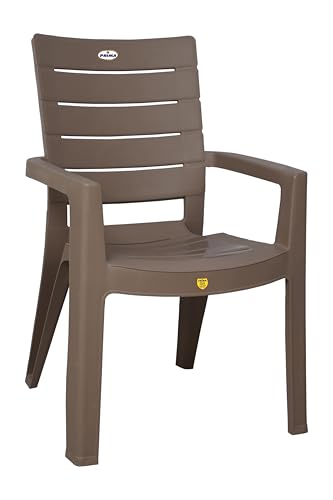 Image of Prima Plastic Chair for Living Room |Set of 2 | Chair for Home, Living Room, Outdoor | Stackable Chair with arm | 100% Virgin Plastic | Rado (Camel Brown Colour)