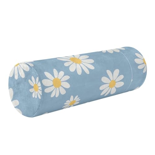 miaozhen Flower and Whites Blue Round Pillow Kids Cylinder Pillow for Knees cojin para el Cuello 5.5''x17''