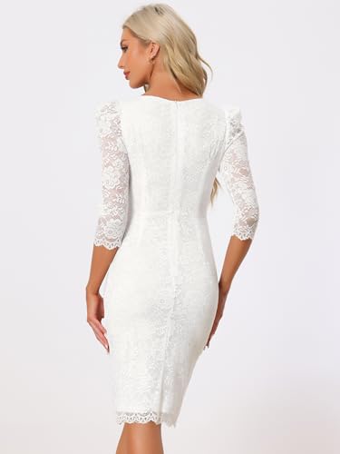 Allegra K Women's Elegant Lace Dress 3/4 Sleeve Business Wedding Guest Cocktail Bodycon Dress - Image 5
