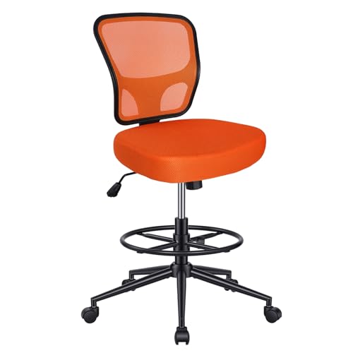 Image of Armless Drafting Chair Tall Office Chair for Standing Desk - Adjustable Height Mesh Ergonomic Drafting Stool with Foot Ring & Wheels, Rolling Counter Height Computer Chair for Home Office