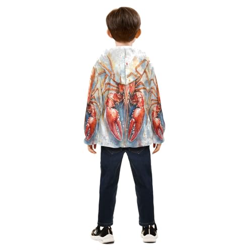 Red Blue Crawfish Toddler Fleece Jacket Girl Boys Hooded Fleece Jacket Coat Warm Outwear Zip-up 3-10T4