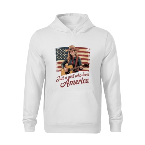 Kids Just A Girl Who Loves America Country Cowgirl with Guitar Boys Girls Lightweight Kangaroo Pocket Fleece Hoodies2