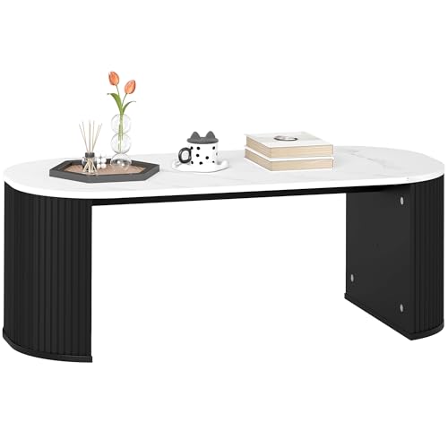 HOMCOM Ovaler Couchtisch, Beistelltisch, Marmoroptik, mit abgerundeten Ecken und dicken Füßen, für Wohnzimmer, Büro, Schlafzimmer, 110 x 50 x 40 cm, Schwarz