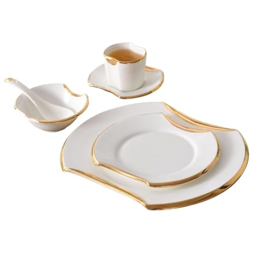 OVLIIYWZY European Hand-Painted Golden Western Food Plate Steak Tableware Hotel Supplies Ceramic Dining Table Set Model Roomation