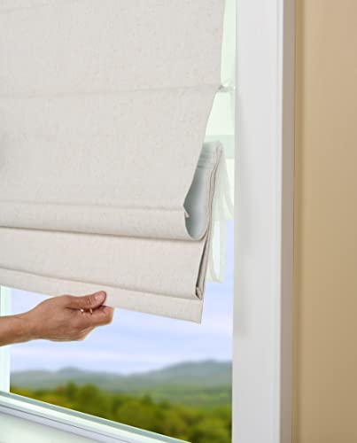 Green Mountain Vista Linen Blend Fabric Blackout Cordless Roman Shade, Size 28" W X 63" L - Color: Linen - Room Darkening Roman Shade For Windows - Thermal Backed Insulated Roman Shade #TOP1