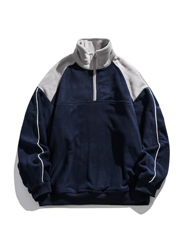 Aelfric Eden Quarter Zip Sweatshirt Mens Oversized Sweatshirts Contrast Color Zipper Fleece Pullover