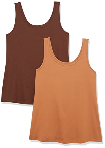 Amazon Essentials Canotta Taglie Forti Donna, Pacco da 2, Caramello Chiaro/Marrone Intenso, XL Plus