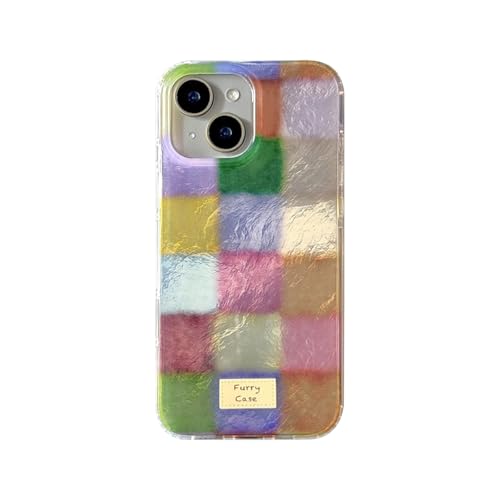 Reownest Custodia per iPhone 13/iPhone 14, Cover Morbida con Motivo a Scacchi Colorato Dopamine, Design Estetico Carino, Antigraffio e Antiurto, per Ragazze e Donneb -Colorato