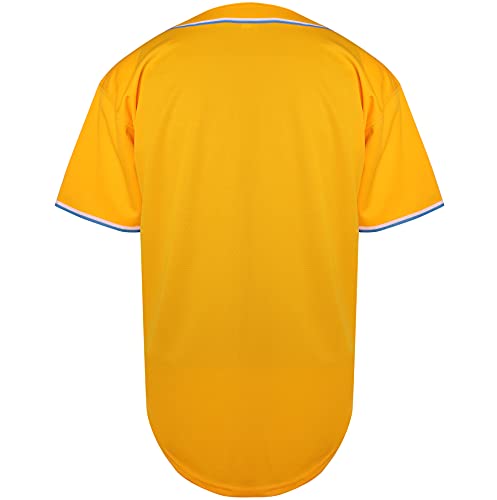 Jersey de béisbol amarillo liso, camiseta casual con mangas cortas y botones miniatura 4