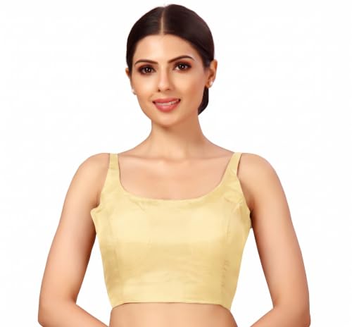 Image of Studio Shringaar Women's Polyester Sleeveless Satin Padded Saree Blouse
