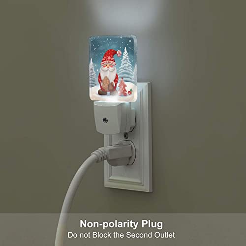 Image of Winter Christmas Gnome Xmas Gifts Elf Snowflakes Night Light Set of 2 Auto Sensor LED Dusk-to-Dawn Nightlights Plug-in Sensor Lamp for Bedroom Bathroom Kitchen Hallway Stairs Decorative