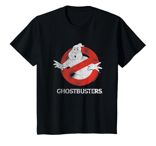 Ghostbusters Vintage Distressed Ghost Logo Retro Movie T-Shirt, Youth, Black, Medium