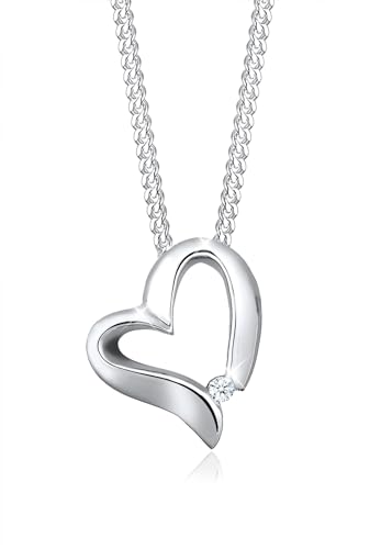 Elli DIAMONDS Halskette Damen Herz Anhänger Geschwungen mit Diamant (0.015...