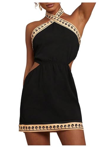 Image of MakeMeChic Women's Boho Mini Dress Summer Beach Vacation Halter Dresses Floral Sundress