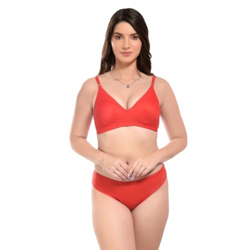 Image of SGC Women Cotton Blend Lingerie Set||Lightly Padded Wirefree Bra & Panty Set||Bridel Set for Women & Girls
