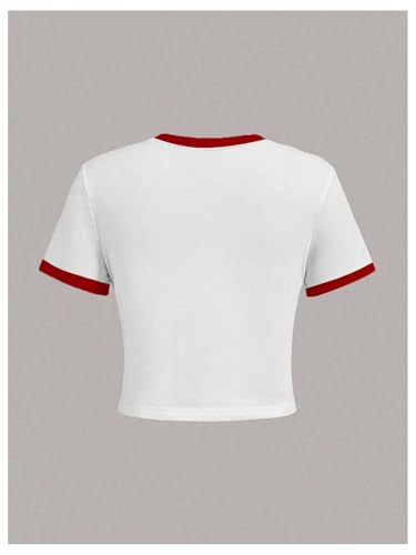 Girl's Cherry Bow Crop Shirts Cute Short Sleeve Graphic Tees Summer Crew Neck Tight T Shirt2