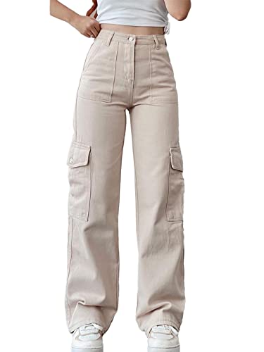 Womens High Waisted Cargo Pants with Flap Pocket Casual Trousers Y2K Fashion Streetwear