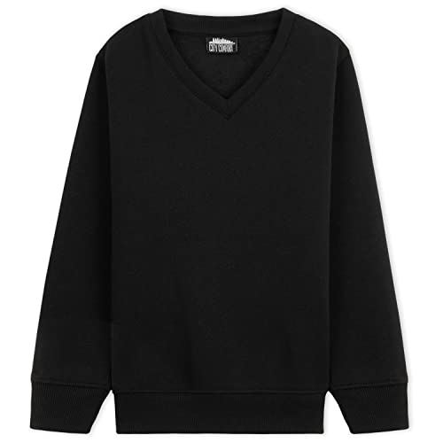 CityComfort Jersey Niño Cuello Pico, Jerséis para Niños 3-14 Años, Sweater niño en Azul Marino o Negro Disponible en Pack de 1 o 2 Unidades, Prenda Clásica y Multiusos (Negro-1 Pieza, 11-12 años)