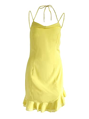 Image of Women's V Neck Adjustable Spaghetti Straps Sleeveless Sexy Backless Dress Y2k Lace Dresses Party Clubwear