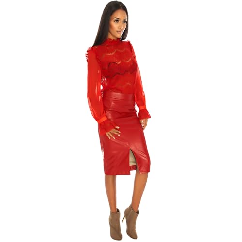 Goddiva Faux Leather Midi Gonna Red 38