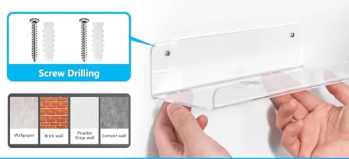 Image of Acrylic Floating Wall Shelves, 15 x 4 x 2.5 in, Clear, Set of 2, Modern Wall Mount Display Shelf (Clear, 10 in, 2)