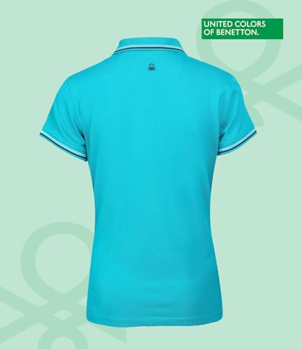 Image of UNITED COLORS OF BENETTON Women's Cotton Lycra Half Sleeves Plain Stylish Regular Fit Polo T-Shirt with Coloured Collar Tipping