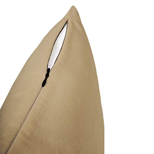 Image of Encasa XO Velvet Throw Pillow Covers 12x20 in (30x50 cm) - Beige - No Inserts, Pack of 2 Cases | Solid Plain Dyed Soft & Smooth, Square Decorative Cushion Covers for Living & Bedroom