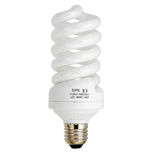 Fotodiox 30 Watt Daylight Compact Fluorescent (CFL) Light Bulb, Full Spectrum (5400k CRI~90) Daylight White Light High-Wattage Bulb, Great for Photo & Video Light Fixtures