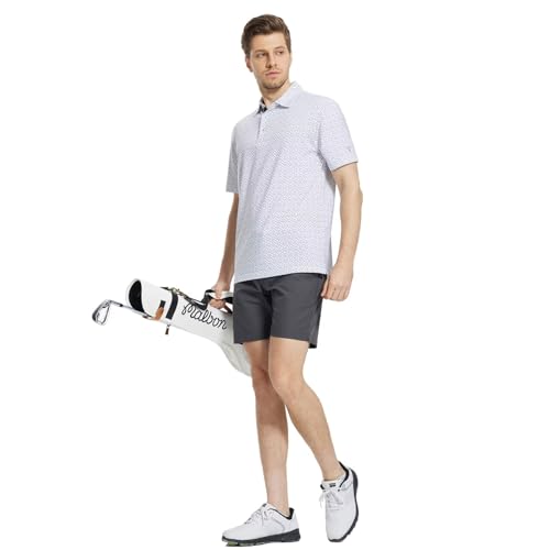 Image of M MAELREG Mens Golf Shirt Short Sleeve Dry Fit Print Moisture Wicking Performance Patterns Collared Polo Shirt