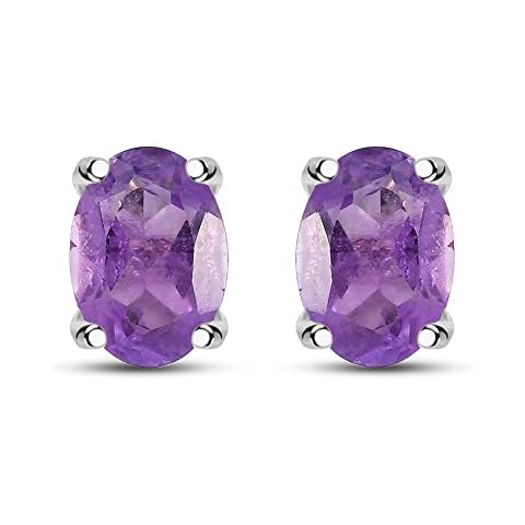 TJC Sterling Silver Amethyst Stud Earrings Cover