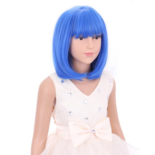Image of Lake Blue Wig with Bangs Teal Blue Wigs Bluish Green Short Bob Wig Daily Halloween Cosplay Synthetic Wigs