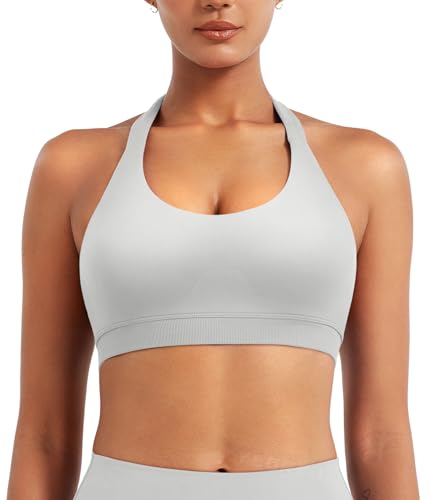 Image of YEOREO CoreFlex Women Halter Sports Bra Workout Seamless Padded Basic Bra Open Back Yoga Gym Crop Top